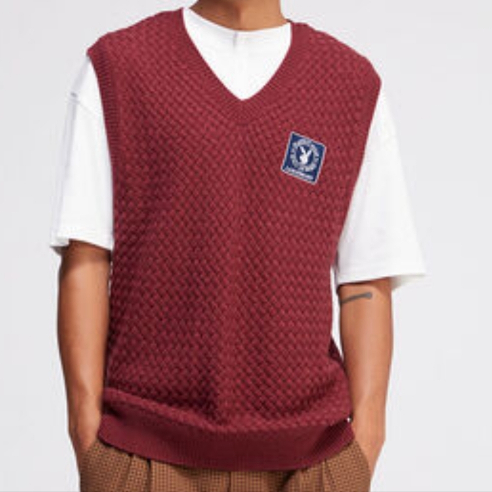 Playboy by Pacsun‎ Fame Sweater Vest Vneck Burgundy SzM- Pullover Golf Men